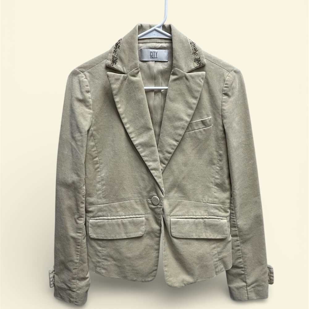 City DKNY Women's Beige Blazer with beaded collar